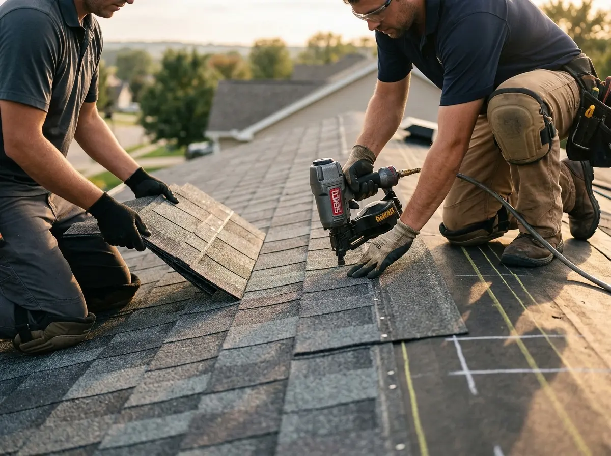 Professional roofer working on a residential roof in Holden